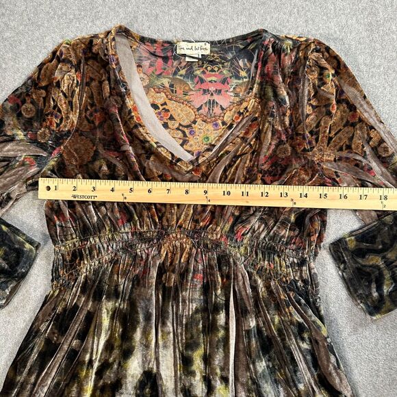 Live and Let Live Velvet Babydoll Top Women's Small 3/4 Sleeve V-Neck Y2K Tunic - Picture 7 of 9